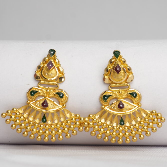 Red & Green Stone Gold Jhumka