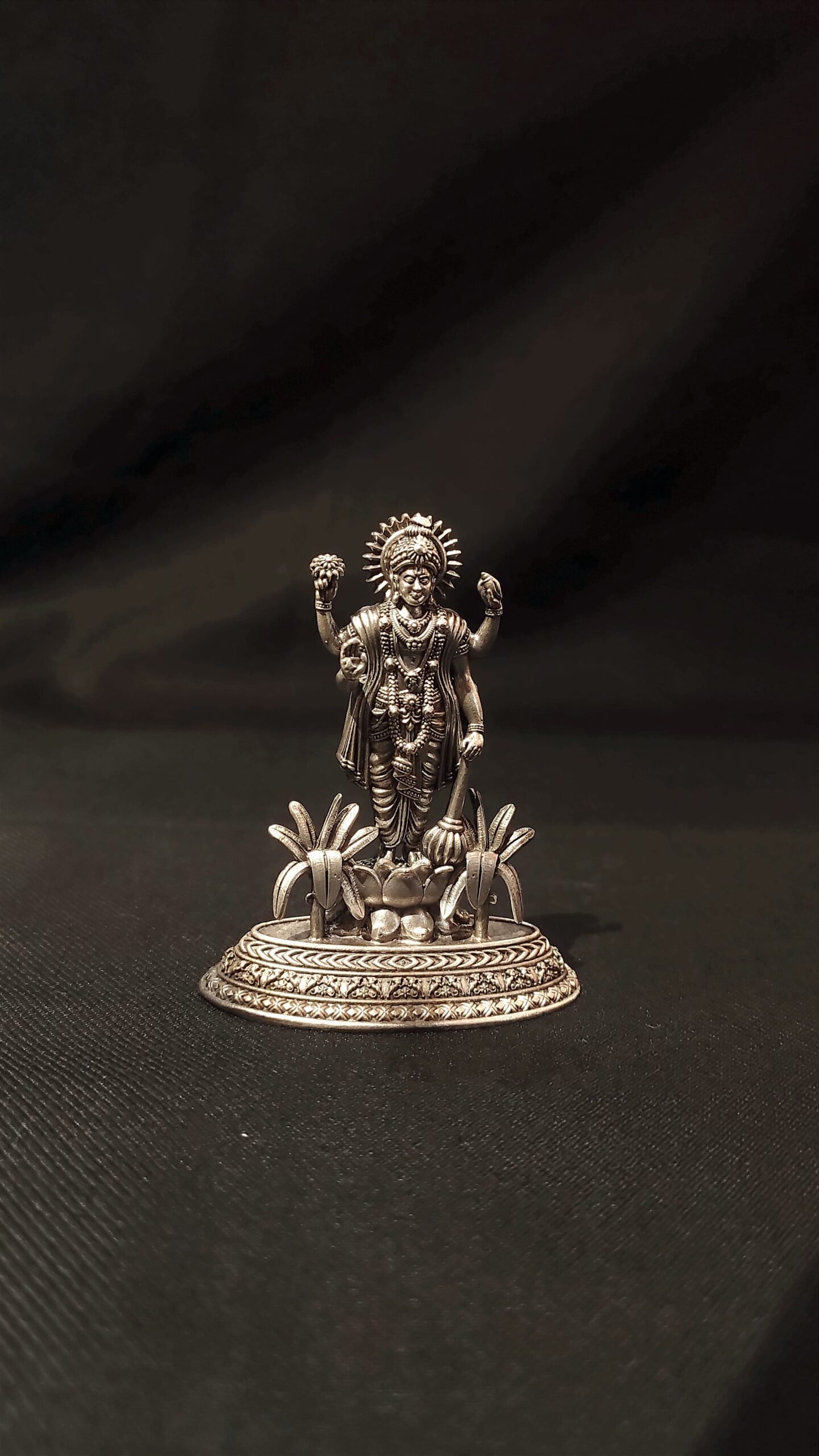 23L3476 Antiquated Pure Silver Lord Vishnu Idol on Lotus Pedestal – Handcrafted Hindu Deity Statue for Puja & Home Decor - Image 1