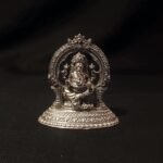 Exquisite Pure Silver Lord Ganesha Idol with Ornate Prabhavali Arch – Handcrafted Vinayagar Statue for Puja Mandir & Auspicious Gifting
