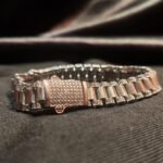 Premium 92.5 Sterling Silver Men's H-Link Bracelet – Bold Architectural Chain Wristlet with Zircon Accents (Hallmarked & Rhodium Finished)