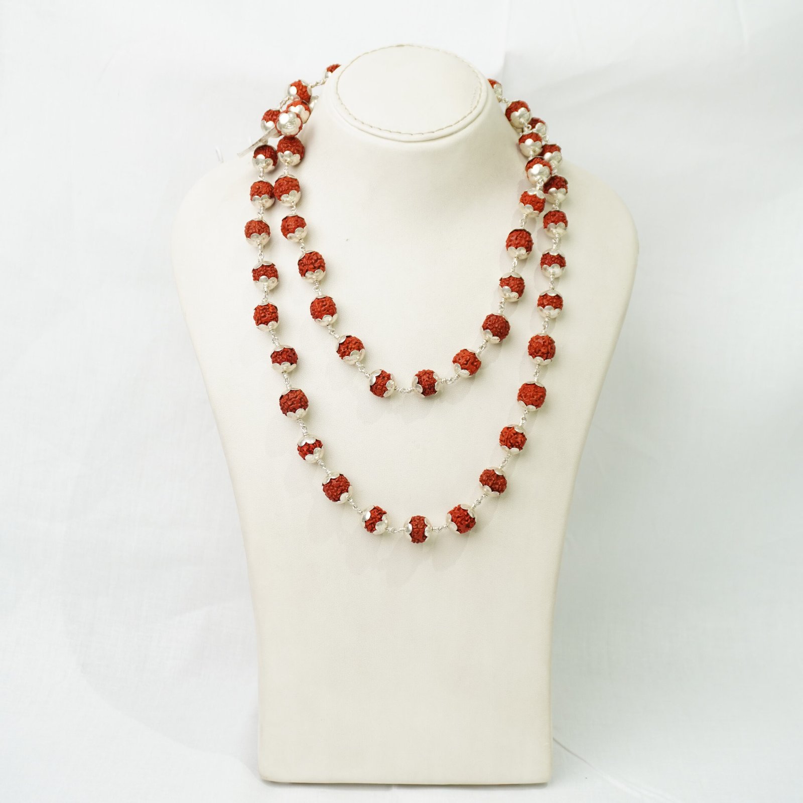 24G248 Authentic 5 Mukhi Rudraksha Mala with Pure Silver Capping – Handmade Spiritual Prayer Beads (Laboratory Certified) - Image 1