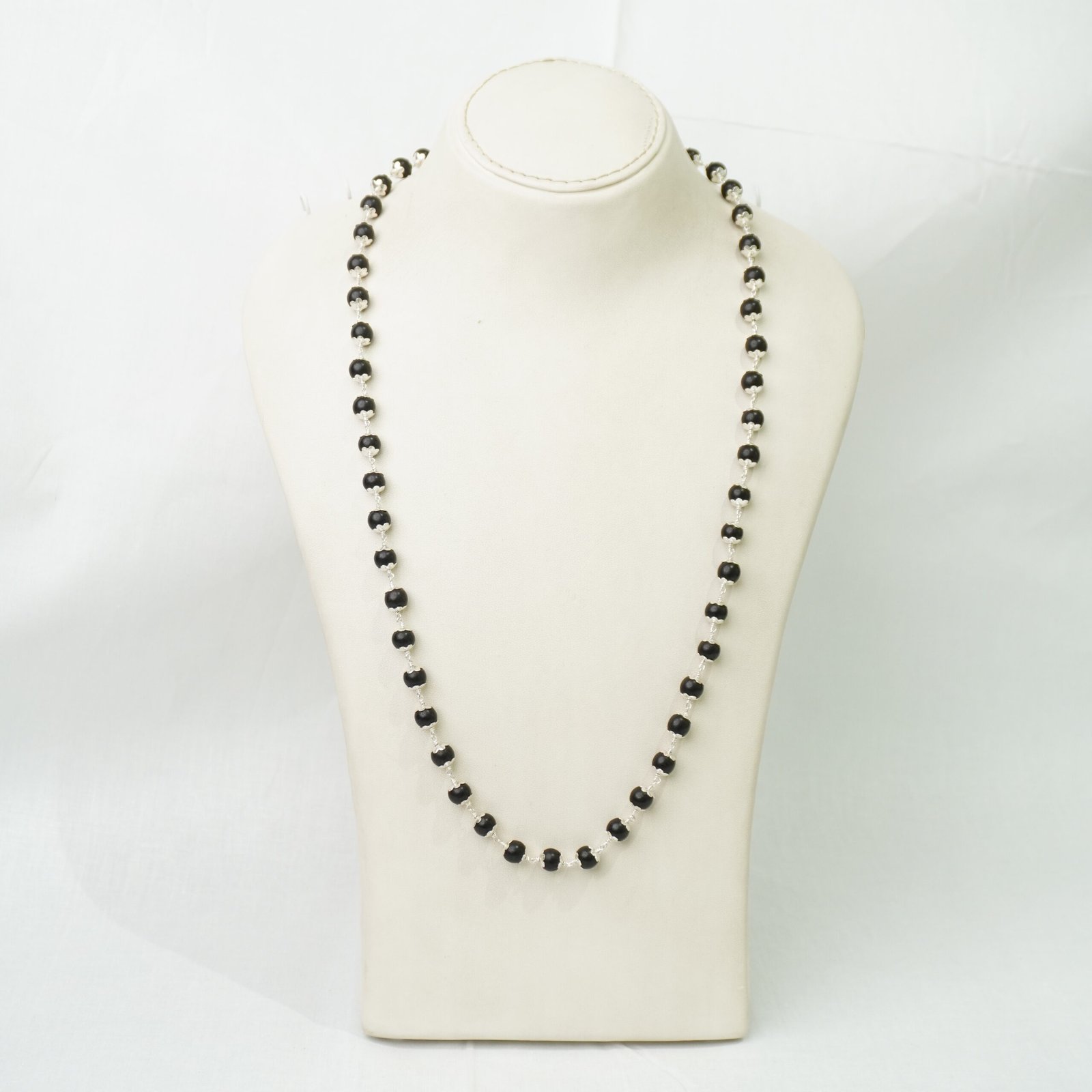 24J826 Original Karungali Mala with Pure Silver Capping – Natural Black Ebony Wood Prayer Beads for Success & Protection (Authentic 8mm Beads) - Image 1