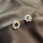 Premium 92.5 Sterling Silver Colorful Floral Wreath Stud Earrings – Handcrafted Enamel Daisy & Zircon Circle Studs (Hallmarked & Rhodium Finished)