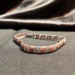 Premium 92.5 Sterling Silver Men’s Designer Bracelet – Dual-Tone Rose Gold & Silver Urban Link Wristlet with Zircon Trim (Hallmarked & Rhodium Polished)