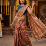 Multicolour Floral Digital Print Tissue Silk Saree with Gold Zari Woven Border & Tassel Pallu | Festive & Wedding Party Wear Saree for Women | Bollywood Style Ethnic Wear