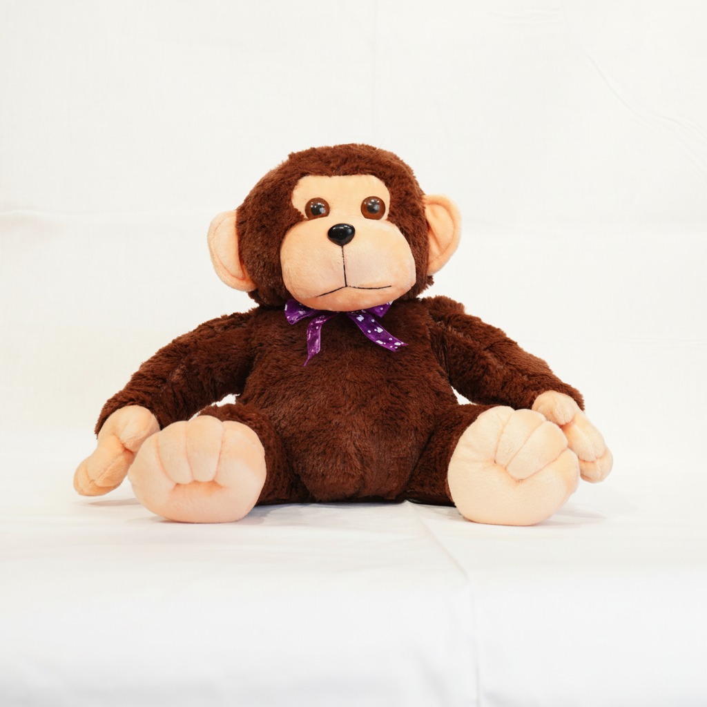 PixelBin-AI-Image-Generator-1777460898383 Cute Brown Monkey Soft Toy with Bow – Ultra Soft Plush Teddy - Image 1