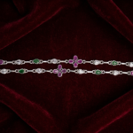 Luxury 925 Sterling Silver Multi-Stone Floral Anklet – Ruby Pink, Emerald Green & Zirconia Accents – Handcrafted Bridal Silver Payal for Women